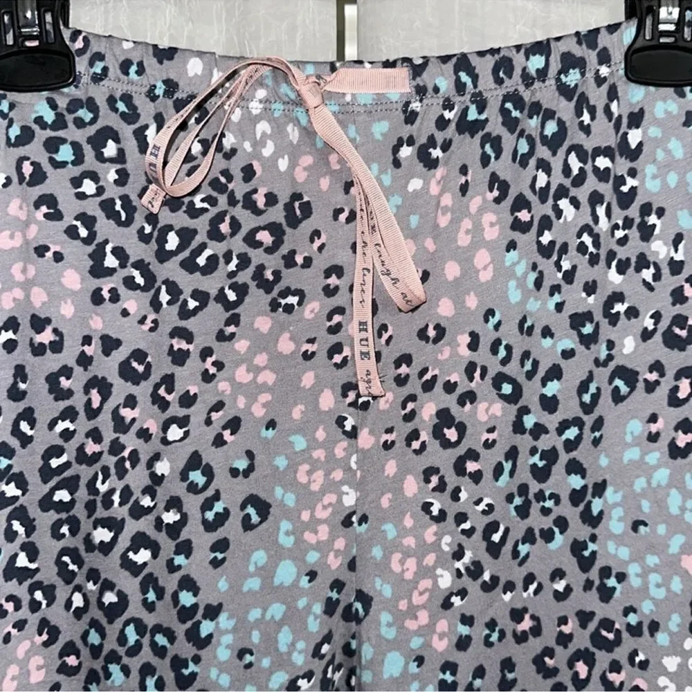 HUE 3X Alloy Leopard Animal Print Gray Teal Pink Cotton Blend PJ Pants NWOT